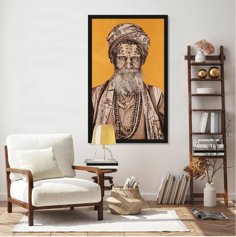 Bandu Baba Ochre – Gobelin geweven textielkunstwerk van Mario Gerth | Vintique Interiors