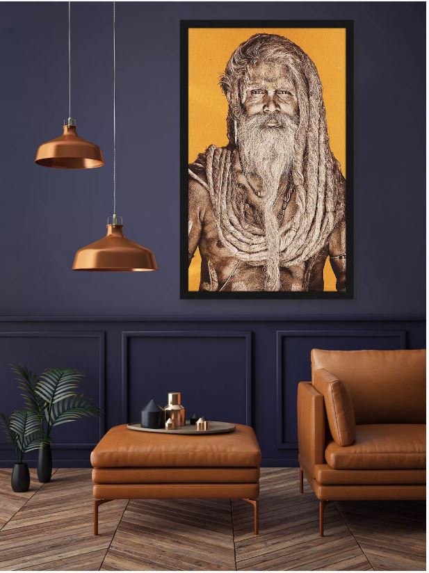 Gangadas Baba Ochre – Gobelin geweven textielkunstwerk van Mario Gerth | Vintique Interiors