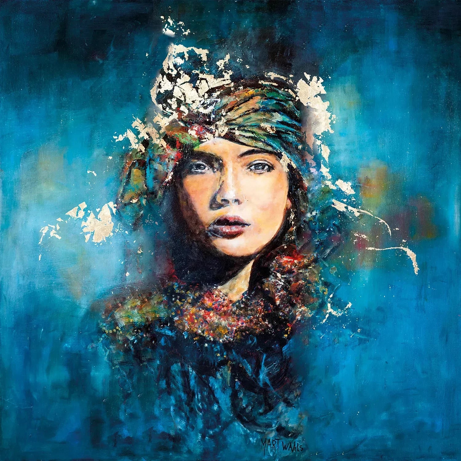 Mysterious Blue Woman – Textielkunstwerk van Martje Waals | MONDiART Collectie